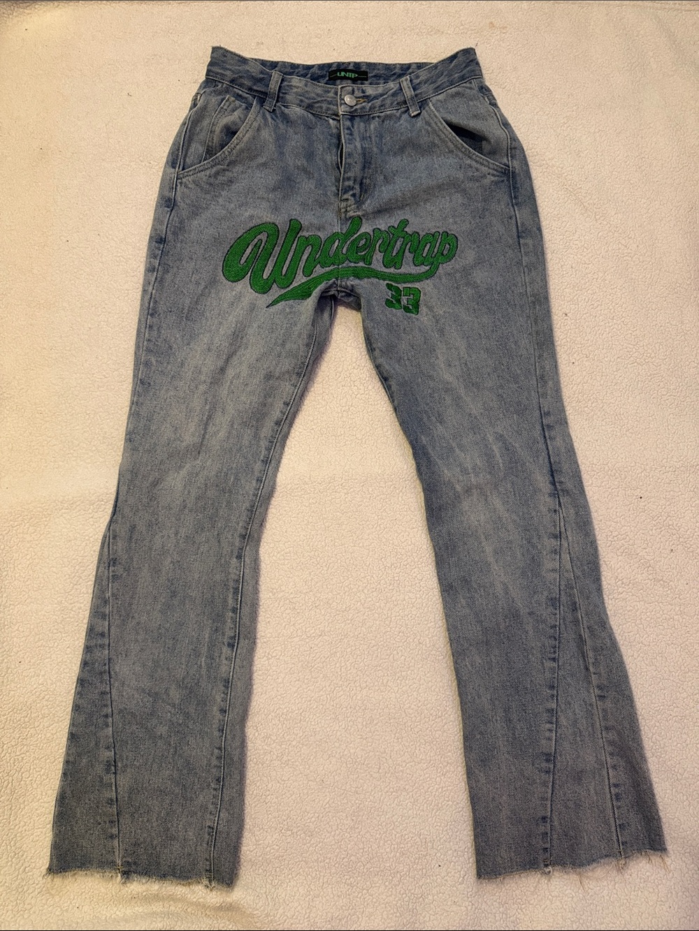 Undertrup Light Blue Flare Jeans with Green Script Logo